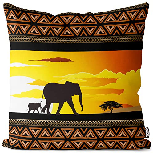 VOID Afrika Elefanten Giraffen Kissenbezug Kissenhülle Sofakissen Kissen Deko Outdoor-Kissen Dekokissen, Kissen Größe:80 x 80 cm
