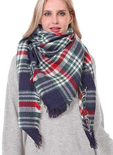 sy soul young Damen Kariert Karo XXL Schal - Frauen Klassische übergroße Weich Warm Quadratish Deckenschal fure Herbst und Winter,Tartan Plaid Poncho fure Maedchen(Grün)