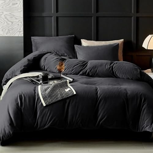 Lanqinglv Bettwäsche 220x240cm Dunkelgrau Plüsch Flauschig Flanell Biber Warme Winter Deckenbezug Anthrazit Bettbezug mit Reißverschluss und 2 Kissenbezug 80x80cm