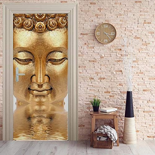 UDKHJH Türtapete Selbstklebend Türposter 77x200cm - 3D Effekt Buddha Kreative Kunst Türaufkleber - Fototapete Türfolie Poster Tapete - PVC wasserdichte Wandbild Home Wohnzimmer Dekoration Wandtattoo