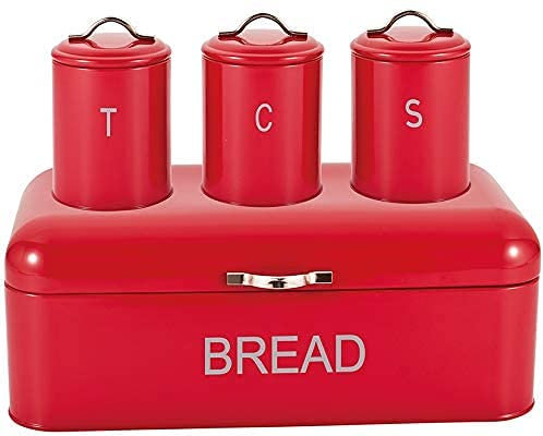 Royal Cuisine Red Kitchen Canister Set - Stylish 4 Piece Kitchen Storage Canisters for Bread, Biscuits - Sugar Coffee Tea Storage Set with Airtight Lids, Labelled Containers (4 PCS)