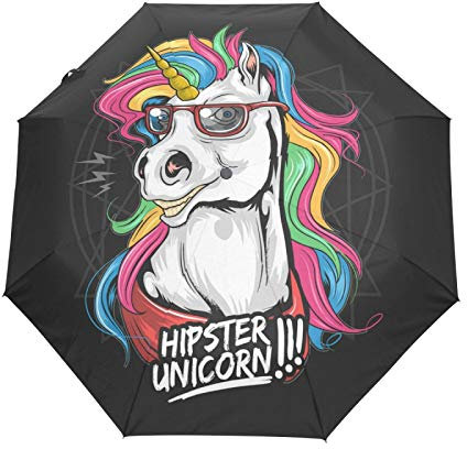 Einhorn Hipster Regenbogen Einhorn Regenschirm Taschenschirm Automatische Umbrella Winddichte Sonnenschutz Regenschirme Taschenschirme für Damen Herren