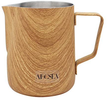 Abcsea 1 Piece Stainless Steel Milk Frothing Pitcher Jug, Milk Frother jug, Milk Foaming Jug for Coffee and Latte Art, Wooden Color 600ml/20oz