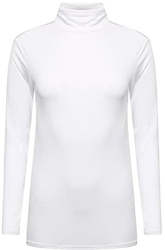 Crazy Fashion Womens Long Sleeve Polo Turtle High Neck Plain Stretchy Plus Size Casual Tops for Ladies Jumper UK 8-26 (White, 10)