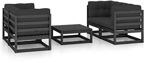 vidaXL Massivholz Kiefer Gartenmöbel 5-TLG. mit Kissen Sofa Lounge Sitzgruppe Garten Garnitur Gartenset Sitzgarnitur Ecksofa Tisch Gartensofa