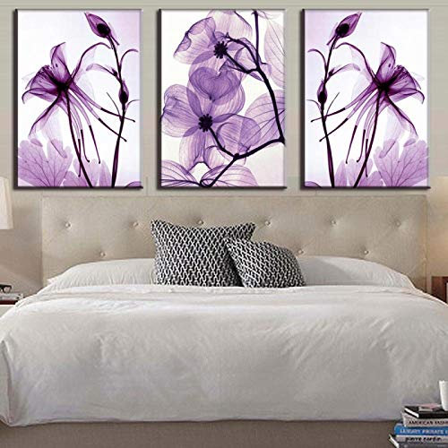 Yishui Art 3 pannelli fiori viola quadri moderni decorazioni per la casa poster stampe d'arte su tela dipinti su tela soggiorno decorazione camera da letto 50x65 cm (20x26 pollici) x3 senza cornice