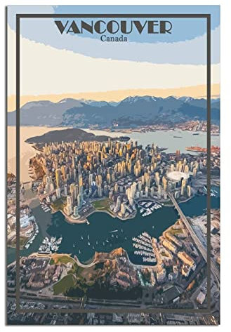 UEJD Vancouver Kanada Vintage Reiseposter Skyline Dekorative Poster Moderne Schlafzimmer Leinwand Kunst Poster Bild Malerei Poster Wanddekoration Kunst Geschenk