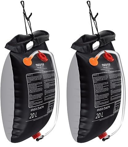 Stagecaptain MD-20 BK Mobildusche 2er Set - Campingdusche à 20 Liter Volumen - Camping Dusche Solar mit Duschkopf - Reisedusche heizt durch Sonne - Solardusche - Festivals, Garten, Camping, Wandern