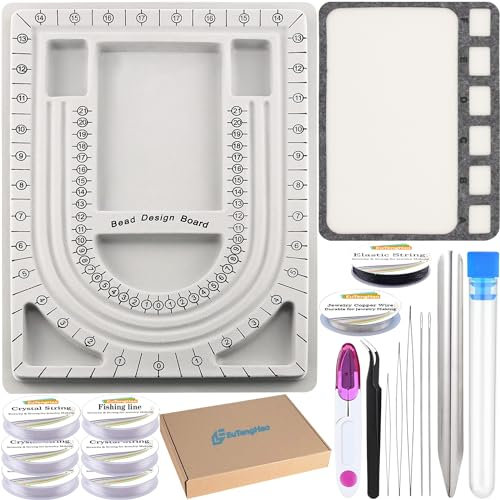 EuTengHao Bead Design Boards Matten mit Perlen Schaufel Armband Schnur Perlennadeln Schmuck Organizer Tablett für Schmuck DIY Herstellung von Armbändern Halsketten DIY Handwerk Werkzeuge