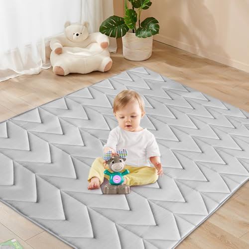 Schaumstoff-Spielmatte, 50 x 50 cm, Musselin, Kinderspielmatte, passend für Dripex & Suposeu Laufstall, einteilige Krabbelmatte für Baby und Kleinkind zum Spielen auf dem Boden, rutschfest, Grau