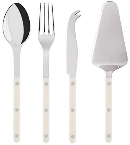 SABRE PARIS - Bistrot 4Pc Serving Cutlery Set - Cake Server - Cheese Knife - Serving Spoon and Fork - Shiny Ivory