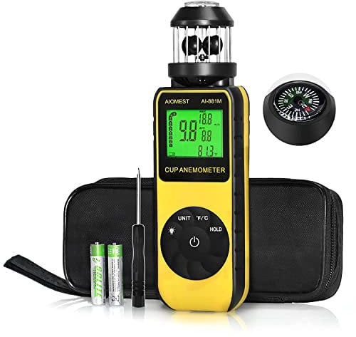 AIOMEST Windmesser Windmessgerät, 881M Digital Anemometer Handheld 4 Cups, ±4% Hoher Genauigkeit Wind Gauge Misst MAX/AVG Windgeschwindigkeit & Temperatur (℃/℉) für Schießen, Segeln, Surfen, Drohne