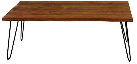 SAM Couchtisch Quintus 120x80 cm Akazie nussbaum Hairpin-Gestell Schwarz | Baumkantentisch massiv, Akazienholz nussbaumfarben, echte Baumkante, massiver Sofatisch, Metallgestell