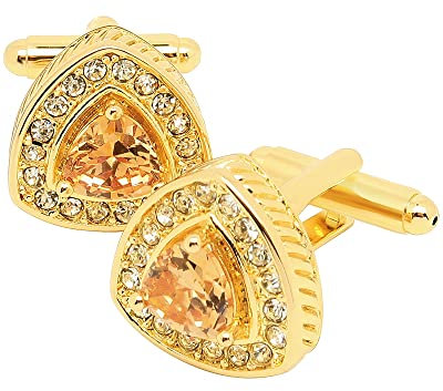 Jonwo 14K Vergoldete Dreieckige Schmuckstein Herren Manschettenknöpfe in Geschenk Box Kristall Men Wedding Cufflinks Hochzeit Hemd Party Geburtstag Jubiläum Kleid (Rosa Kristall)