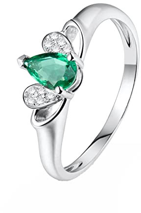 Anillos de Esmeralda, Alianza Boda Mujer Oro Blanco Plata de Ley 925 0.5Ct Verde 0.06Ct Zirconia Cúbica Blanco Talla 25 Ajuste Cómodo