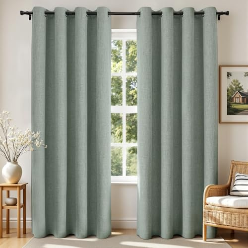 Joydeco Blackout Curtains 63 Inches Long 2 Panels Burg, Room Darkening Curtains for Bedroom, 100% Black Out Textured Thermal Drapes Privacy Protection 2 Panels Set(W52 x L63 Inch, Sage Green)