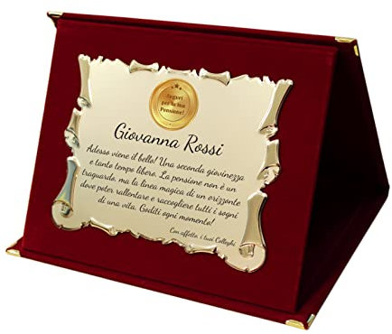 Generico Targa Pensione | Cofanetto con Pergamena | congratulazioni per Pensione | Regalo Pensione Velluto Rosso con Targa