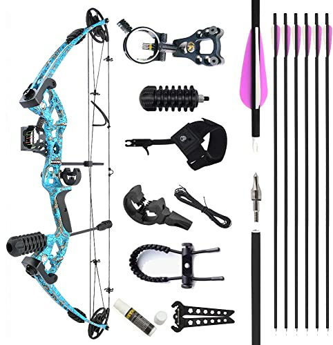 AMEYXGS Archery Compound Bows Kit Draw Weight 30-55 lbs Hunting Bow IBO 310fps Adults Archery with Hunting Accessories - Left Handed&Right Handed (Blue Camo, Right Hand)