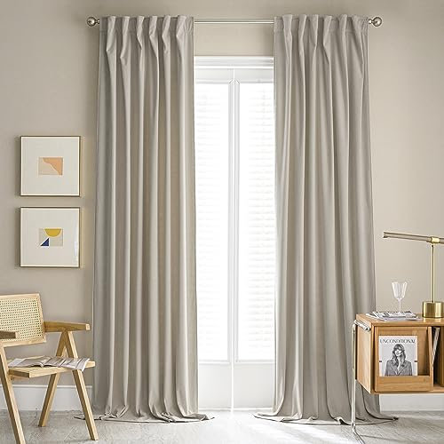 MUMFAS Samtvorhänge, Gardinen, Vorhänge, Gardine Blickdicht, 228 cm, Taupe, 2 Paneele, Hellkhaki, Luxuriös, Schlafzimmer, Raumverdunkelungsvorhänge für Wohnzimmer, 132 x 228 cm