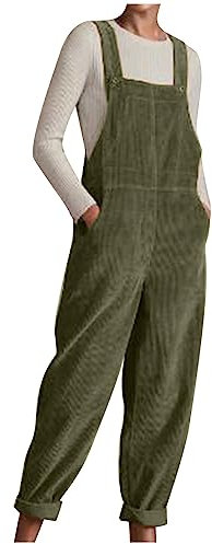 AnnSemo Womens Corduroy Botton Adjustable Jumpsuits UK Ladies Casual Pants Sleeveless Wide Leg Trousers Commuting Comfortable Suspender Rompers Solid Color Lounge Overalls with Pockets