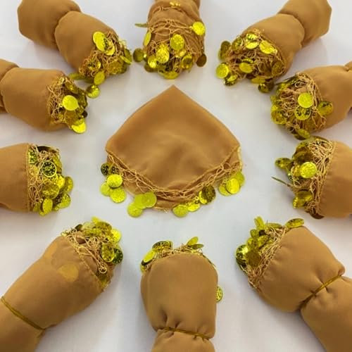 10x einfarbig Halay Mendili Set Tanztücher Dügün Hochzeit Verlobung Kina Mendil Nisan Dügün türkische Hochzeit (Gold)