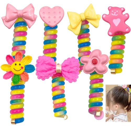 VBXPOU Haargummi Bunt 7 Stück Mädchen Haargummi Spirale Telefonkabel Haarbänder Schleife, Herzform, Sonnenblume Elastisch Haar Band für Mädchen Dame