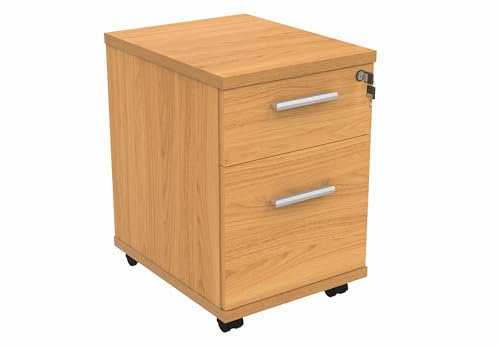 Office Hippo Essentials Strapazierfähiger Rollschrank mit 2 Schubladen (1 für Akten), beweglicher Aktenschrank mit A4- und Kanzleiakten-Hängeauszug, abschließbarer Büro-Stauraum, Norwegische Buche, 40,4 x 50 x 59,5 cm