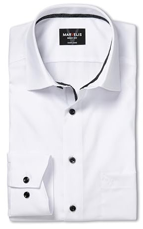 Marvelis Herren Businesshemd Langarm Body-Fit,Einfarbig,New York Kent,Weiss 00,44