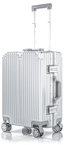 DTP-SOFT Reise Koffer Trolley Alu-Rahmen Polycarbonat Hartschale Combination Lock TSA, 4 Wheels Exklusive M-L-XL-Set (Silber, M)