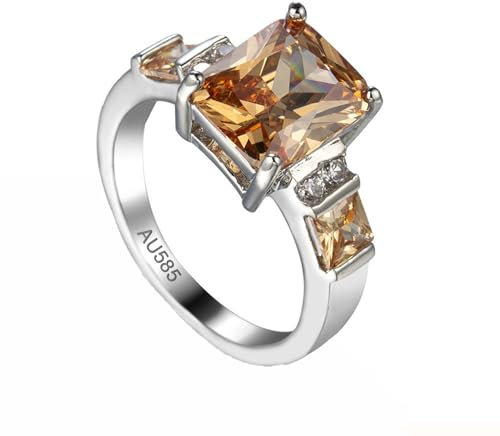AMDXD 14K Au585 Weiß Gold Hochzeitsring, Simple Elegant Ring Granat Partnerringe Orange, Gold 585 Moissanit Eheringe Echtschmuck, Gr.67 (21.3)