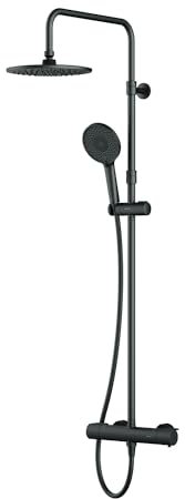 Duschsystem mit Duschthermostat, Thermostat Duscharmatur, Brausearmatur, Regendusche Duschset Duschsäule Dusche mit Thermo, Brauseset mit Thermostat AM.PM F07XA422 X-Joy, Schwarz matt
