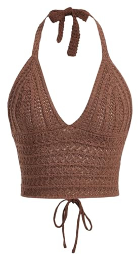 Naileksi Top da donna con lacci senza schiena, all'uncinetto, crop top Y2k, slim fit, senza maniche, scollo a V, retro con lacci, canotta