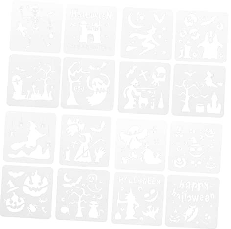 NUOBESTY 32blätter Halloween Malvorlagen Wiederverwendbare Schablonen Für Kreative Bastelarbeiten Und Dekorationen Für Erwachsene Für Malen Stempeln Und Scrapbooking
