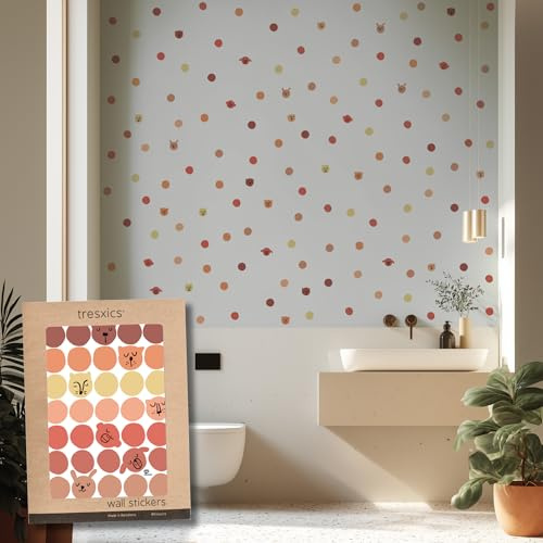 TRESXICS Dekorative Wandsticker für Kinder, gepunktet, mit Bleistift, 140 Stück, Vinyl, originell und langlebig, Tapeteneffekt für Kinder, einfach anzubringen und abnehmbar (Orange)