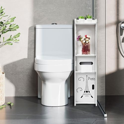 XUANYU 4 Niveaux Petit Meuble de Rangement pour Toilettes Petit Colonne Armoire de Salle de Bain Support pour Papiers Toilettes Meuble Colonne de Toilettes Porte-Papier Toilette (Blanc 20×20×80 cm B)