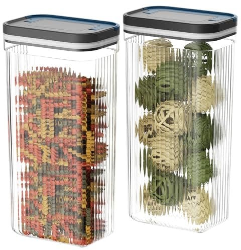LINKLIFE 2 Pack Airtight Food Storage Containers with Lid, 6 Sealed Lock Anti-Slip PET Canister, Spaghetti Noodles Cereal Container For Kitchen Pantry Organization, 3.2L/108oz, Large,Black