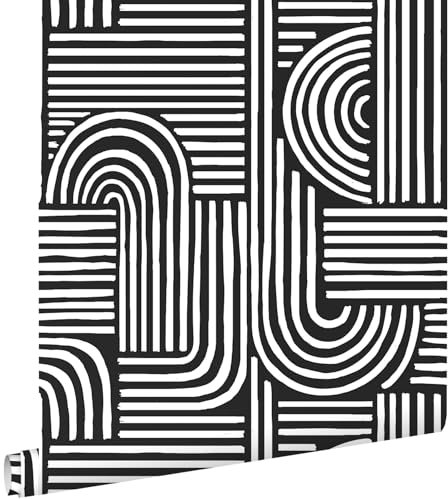 papier peint graphique 3D noir et blanc 53 cm x 10.05 m - ESTAhome