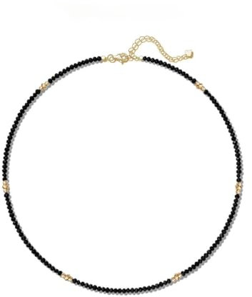 Aleasha Spinel Necklace Black Beaded Choker Necklace for Women Boho Natural Stone August Birthstone Handmade Jewelry