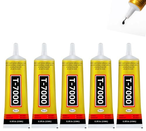 Benaewa 5 Pcs 15ml T7000 Super Glue, Black Strong Glue for Phone Jewelry Electronics, Multi-Function Adhesive for Repairs