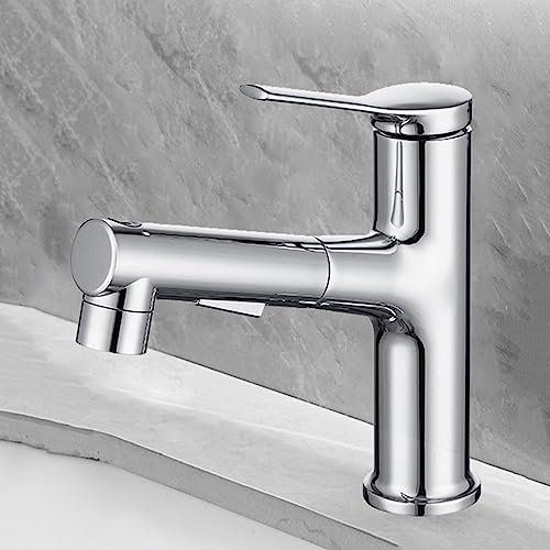 Miscelatore da Bagno Estraibile, Rubinetto per lavabo a 3 modalità con doccetta Estraibile per Bagno, Cromato