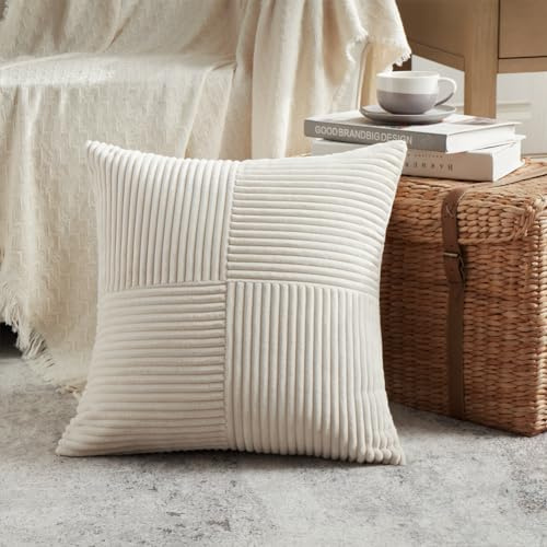 FDTERN 1 Stück Beige Kissenbezug 50x50 cm Weich Kordsamt Kissenbezüge Kissenhülle Dekokissenbezug Sofakissen Dekokissen Boho Deko für Sofa Schlafzimmer Wohnzimmer Balkon (Ohne Kissenfüllung)