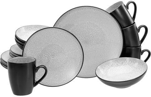 CreaTable, 23962, Serie Malmö, 16-teiliges Geschirrset für 4 Personen, Kombiservice aus Steinzeug, spülmaschinen- und mikrowellengeeignet, Qualitätsproduktion