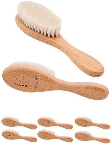 wunderwunsch® - Babyhaarbürste, Haarbürste Baby, Baby Kamm, Haarbürste personalisiert, Kinder Haarbürste, Babygeschenk Mädchen, Bürste Tiermotiv (Dino)