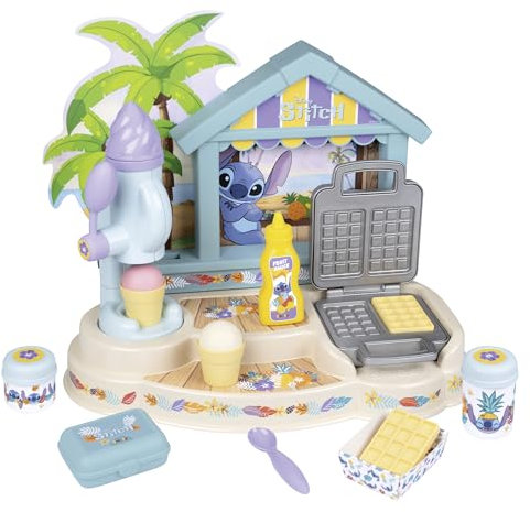 Smoby - Stitch - Paillote Gourmande - Beach Bar - Glaces Magiques et Gaufrier - 12 Accessoires Inclus - A Partir de 3 Ans - Fabrication Française