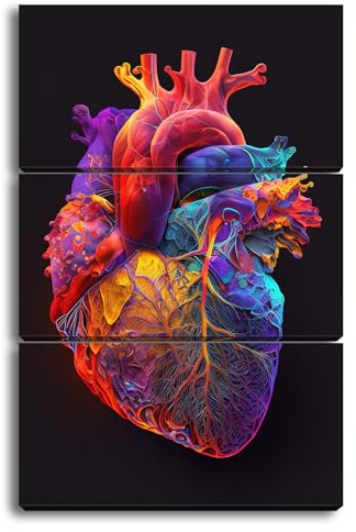 deyoli Leinwandbild Farbenprächtiges Herz, Symbol von Leben und künstlerischer Anatomie Format: 120x80cm (3Teilig) XXL Kunstdruck Bild auf Holzrahmen/Wandbild/Wohnzimmer Dekoration