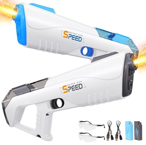 2 Packs Electric Water Gun with Led for Adults&Kids, Rechargeable&Powerful Automatic Continuous Water Pistol Up to 33FT Range+500ml, Water Toys Gift for Adults Children Summer Outdoor Beach Party