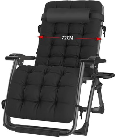 Hengriacly Liegestuhl Klappbar Sonnenliege mit Abdeckung, Gartenliege Relaxliege für Mittagspause Belastbar 200kg Verstellbar RüCkenlehne Gartenstuhl Ergonomisch und Atmungsaktiv (Schwarz, 72 cm)
