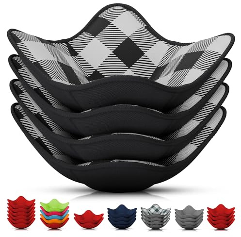 4-Piece Microwave Bowl Holder Set – 7.5x7.5 Microwave Bowl Holders for Hot Food, Black-and-White Checkered Fabric for Safe & Easy Handling – Machine Washable
