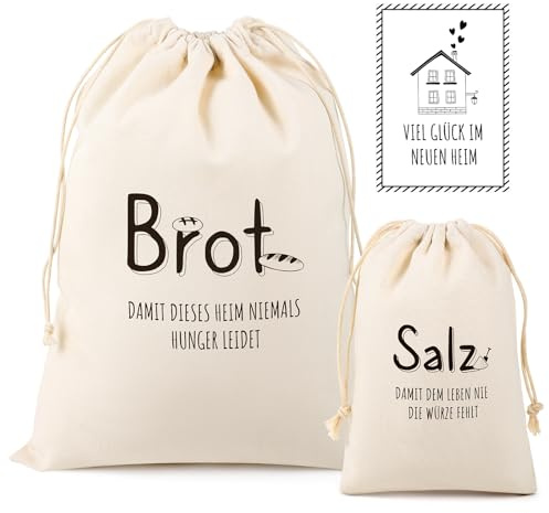 Gulfmew Brot und Salz Geschenk zum Einzug Einzugsgeschenke, Brötchenbeutel, Salzbeutel und Einzug Karte Richtfest Geschenk für Freund Familie Kein Essen (Kein Essen)