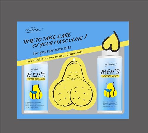 Men's Intimate Care Set with Tea Tree Oil, Contains Men’s Intimate Wash, Anti-Chafing Cream, Sponge Set pH Balanced Anti Fungal Anti Itch Anti Odour Fun Novelty Gifts for Men